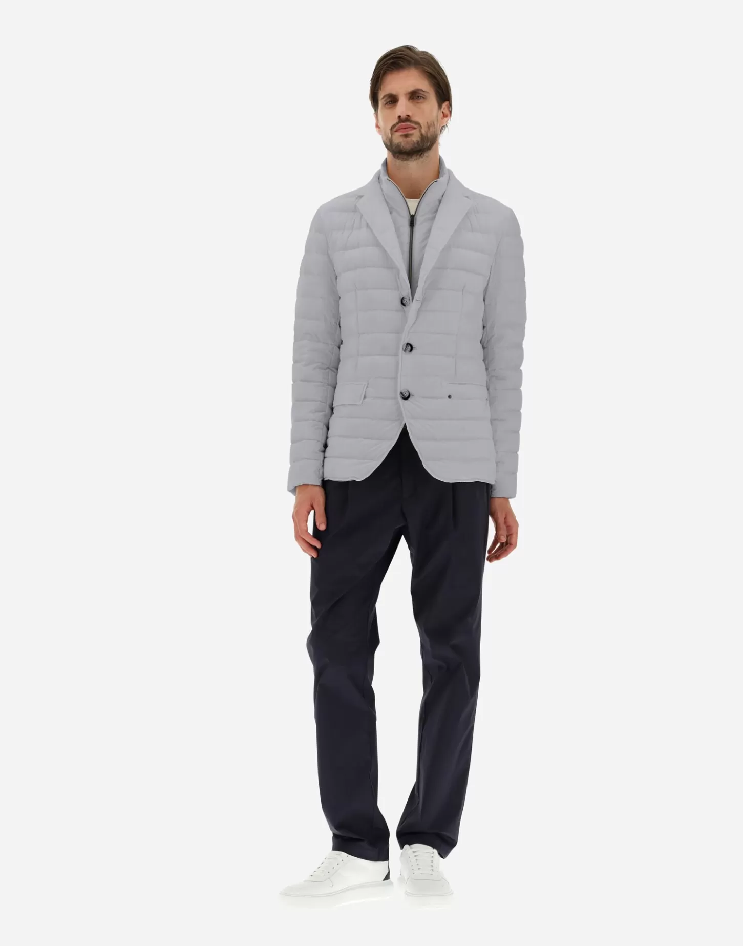 Kurze Daunenjacken-Herno Blazer Aus Nuage Mit Details Aus Monogram Hellgrau