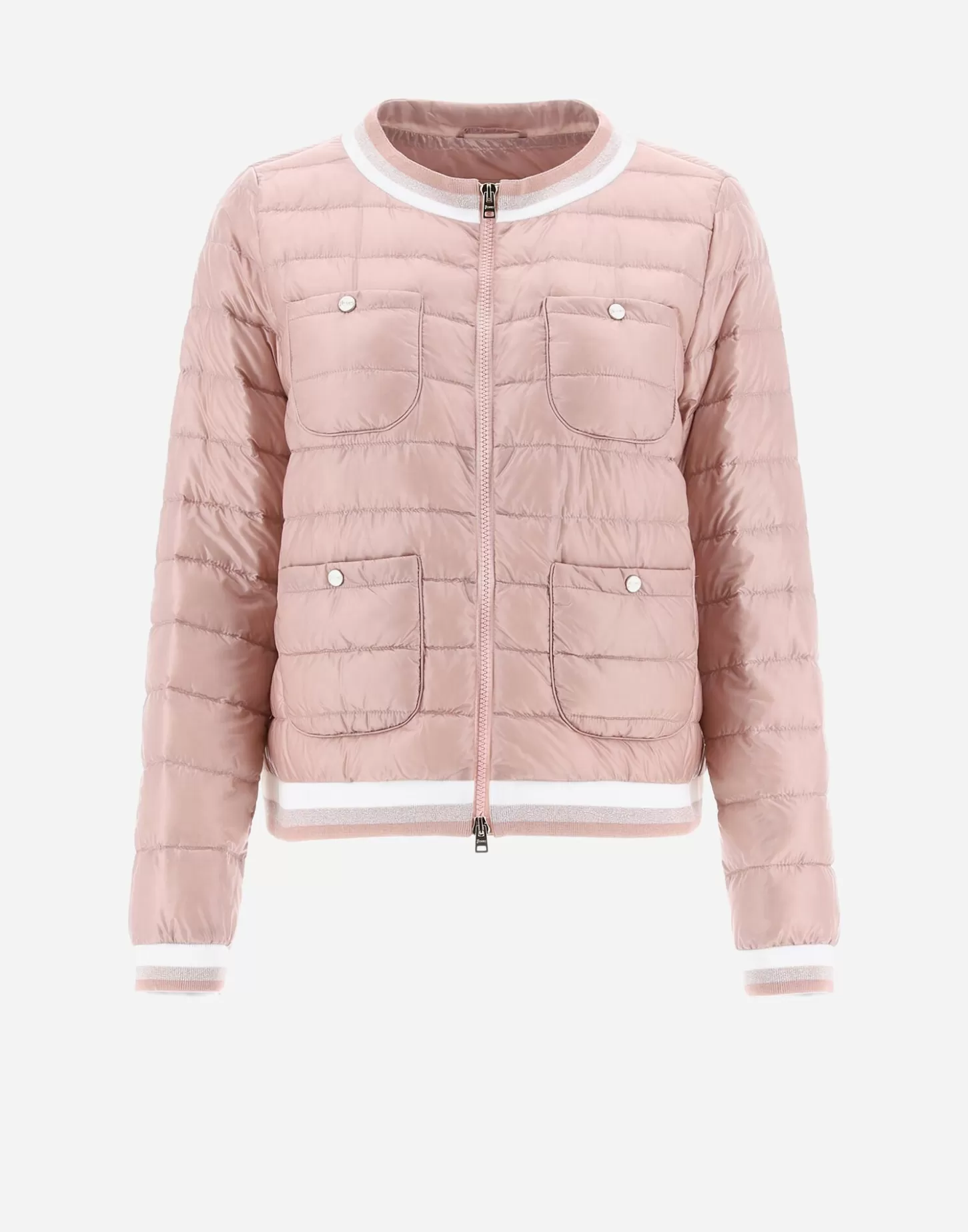 Kurze Daunenjacken-Herno Bombejacke Aus Nylon Ultralight & Gestreiftem Gewebe Rosa