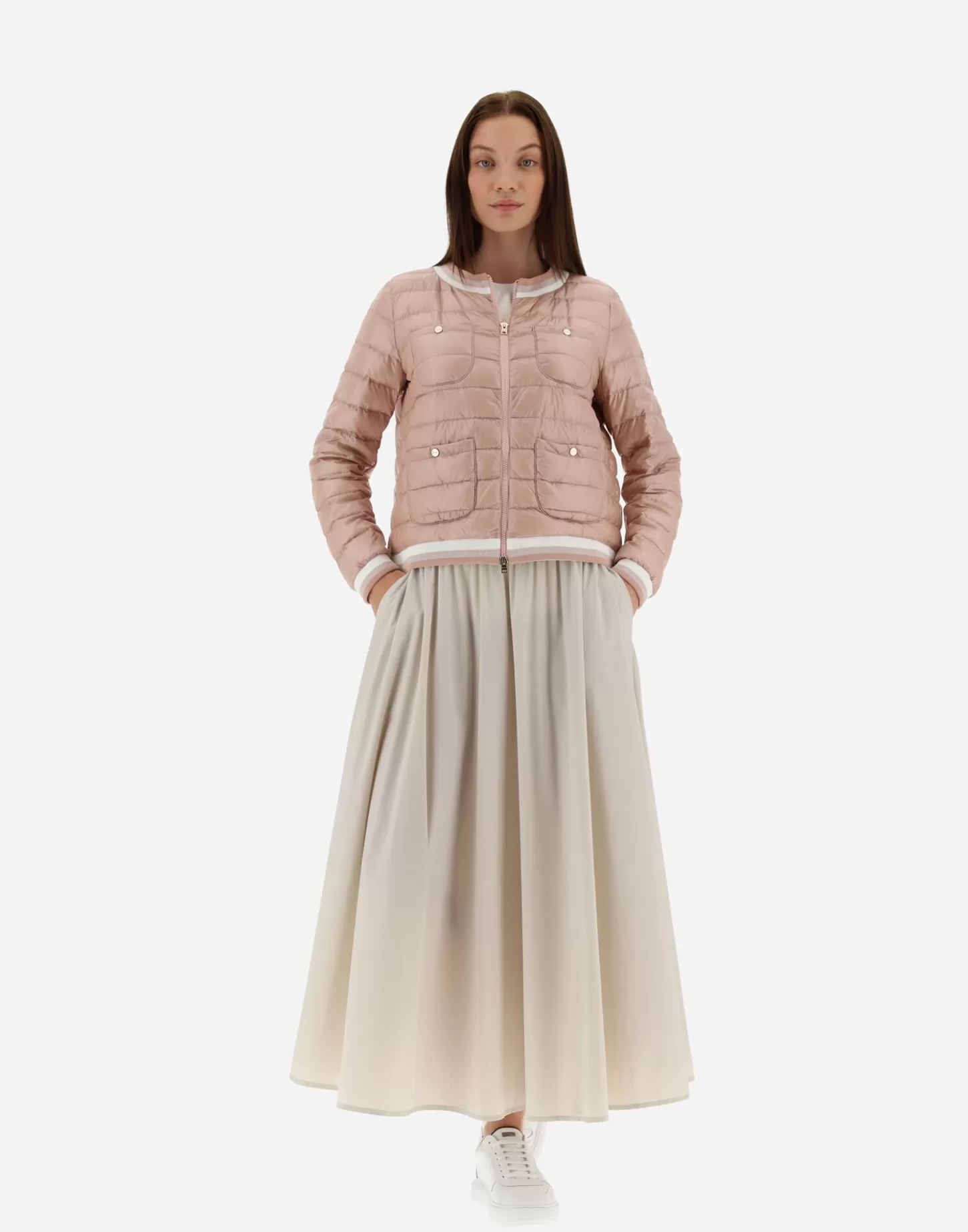 Kurze Daunenjacken-Herno Bombejacke Aus Nylon Ultralight & Gestreiftem Gewebe Rosa