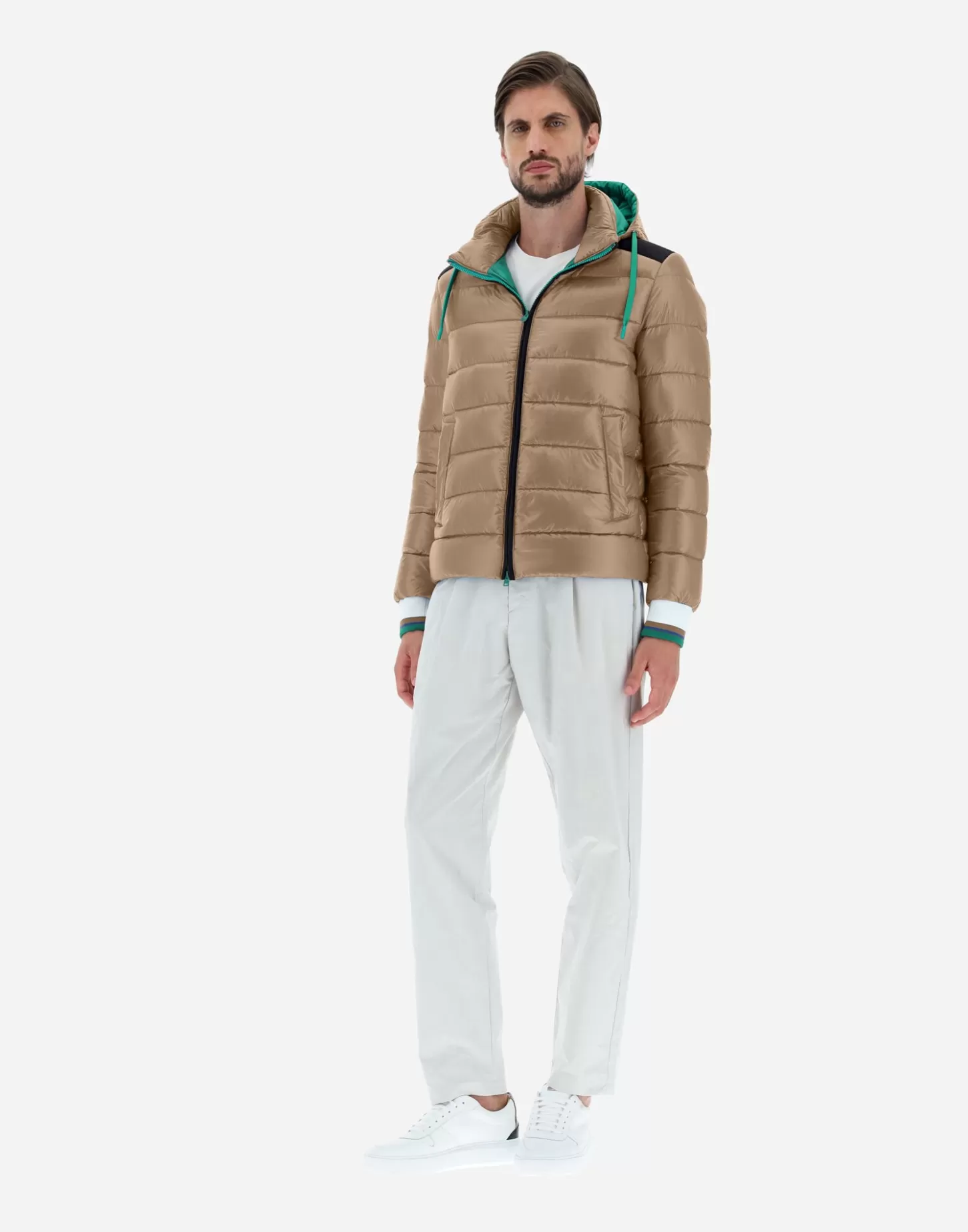 Kurze Daunenjacken-Herno Bomberjacke Aus Nylon Ultralight & Plaster Camel