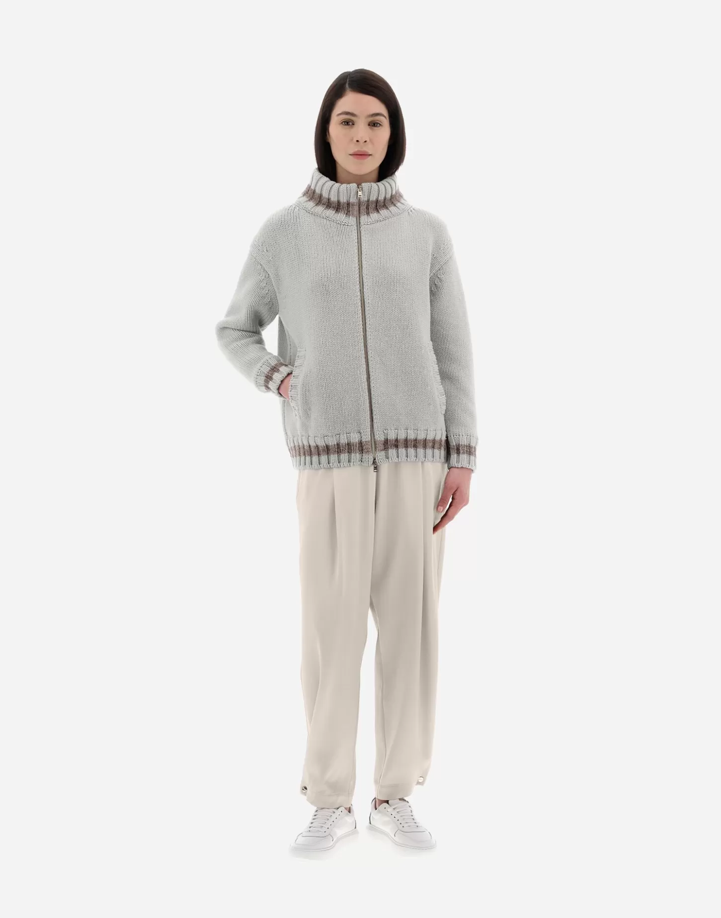 Bomber-Herno Resort Cardigan Aus Infinity & Chenille Knit Eis