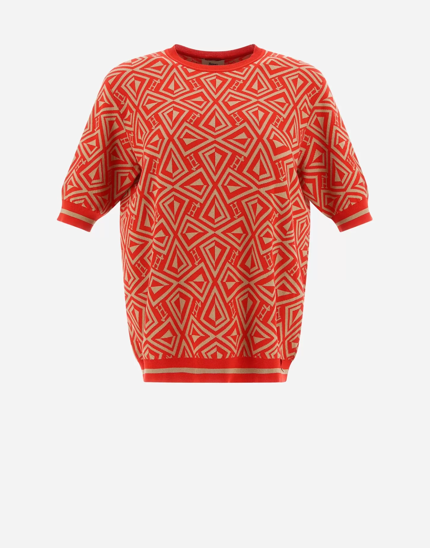 T-Shirts-Herno T-Shirt Aus Geometric Monogram Jacquard Rot/Kamelbraun