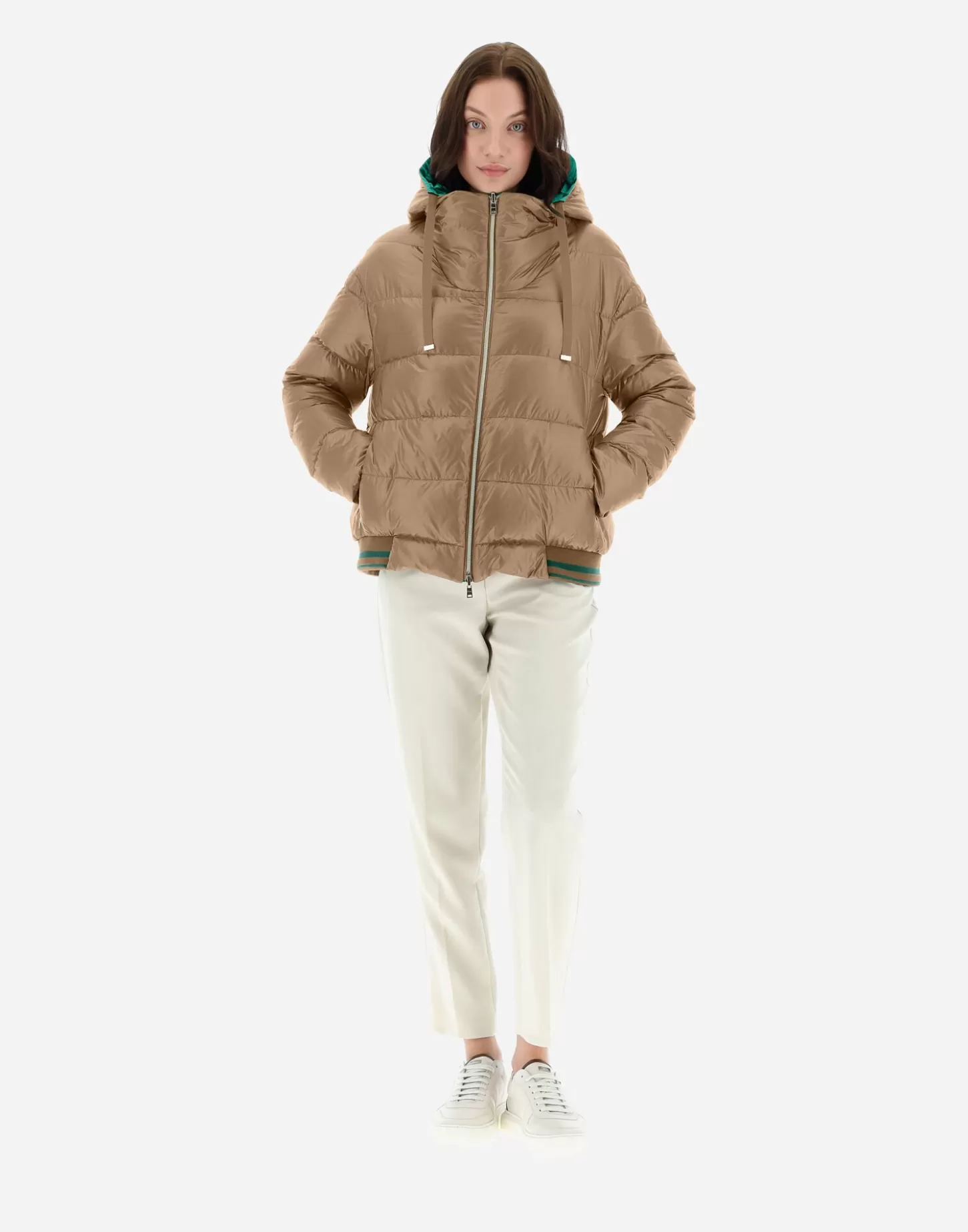 Kurze Daunenjacken-Herno Wende-Bomberjacke Aus Nylon Ultralight Und New Techno Taft Camel